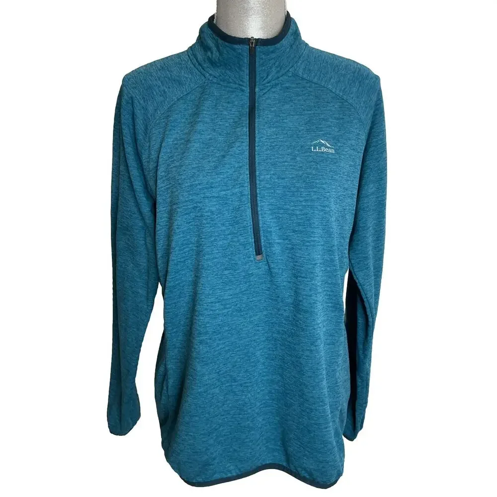 L.L. Bean Adventure Grid Blue Half-Zip Polyester Pullover Thumb Slot Size L Reg - Picture 5 of 15